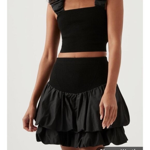 NEW with tags Aje Turner Bubble Mini Skirt Black Size XXS flouncy ribbed waist - Picture 1 of 9